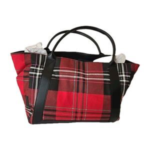 Victoria's Secret Red Black Christmas Plaid Tote Bag Large Handbag